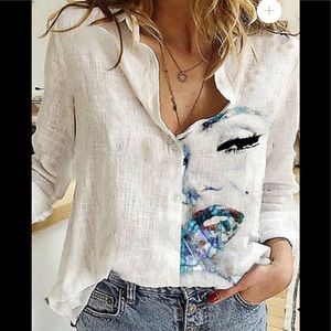 New. Marilyn Monroe Print Long Sleeve Button Down